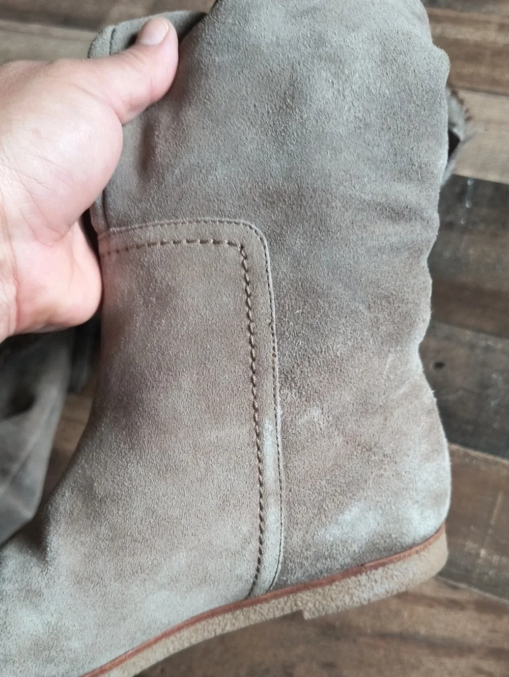Sam Edelman Orlando Beige Leather Suede Knee High Faux Trim Flat Boots Sz 7.5